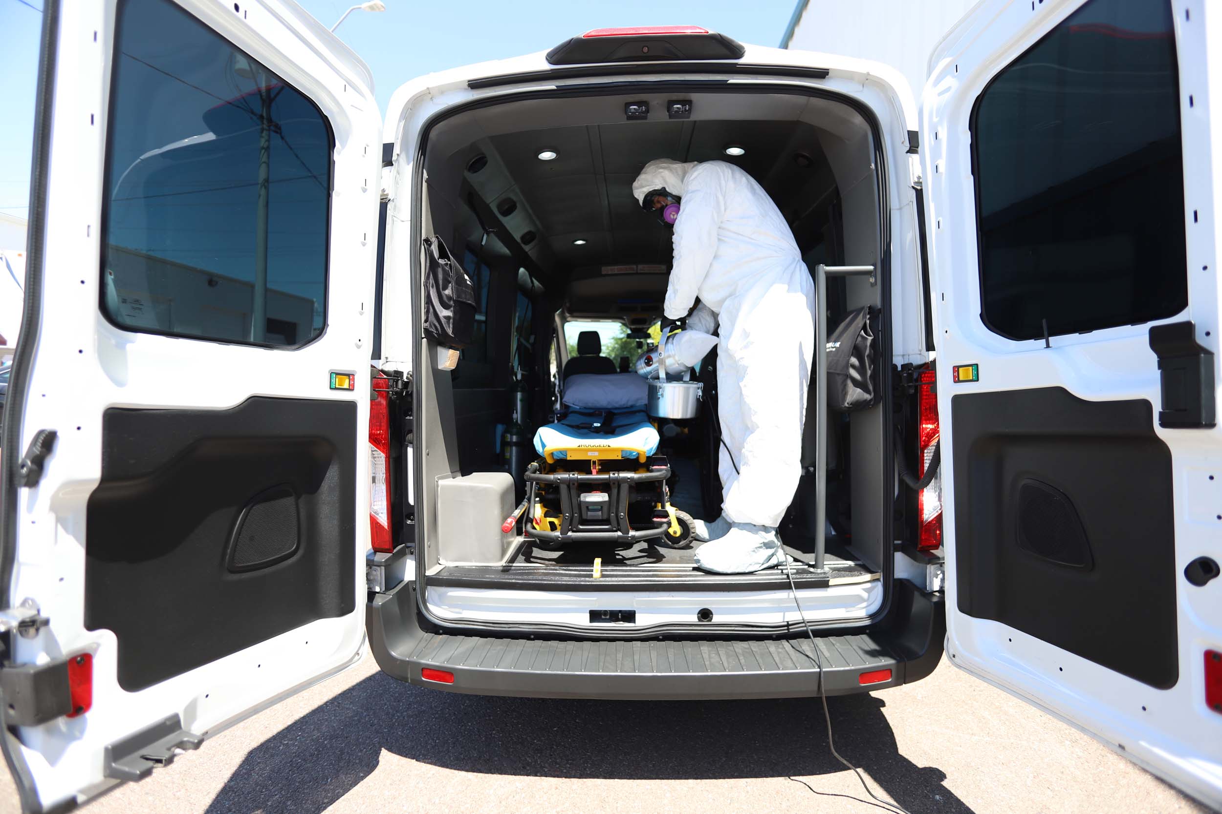 Healthlift utilizes fogging sanitation to thoroughly disinfect entire vehicle.