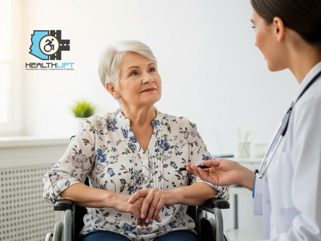 Disabled Senior Who Uses Wheelchair NEMT for Medical Appointments